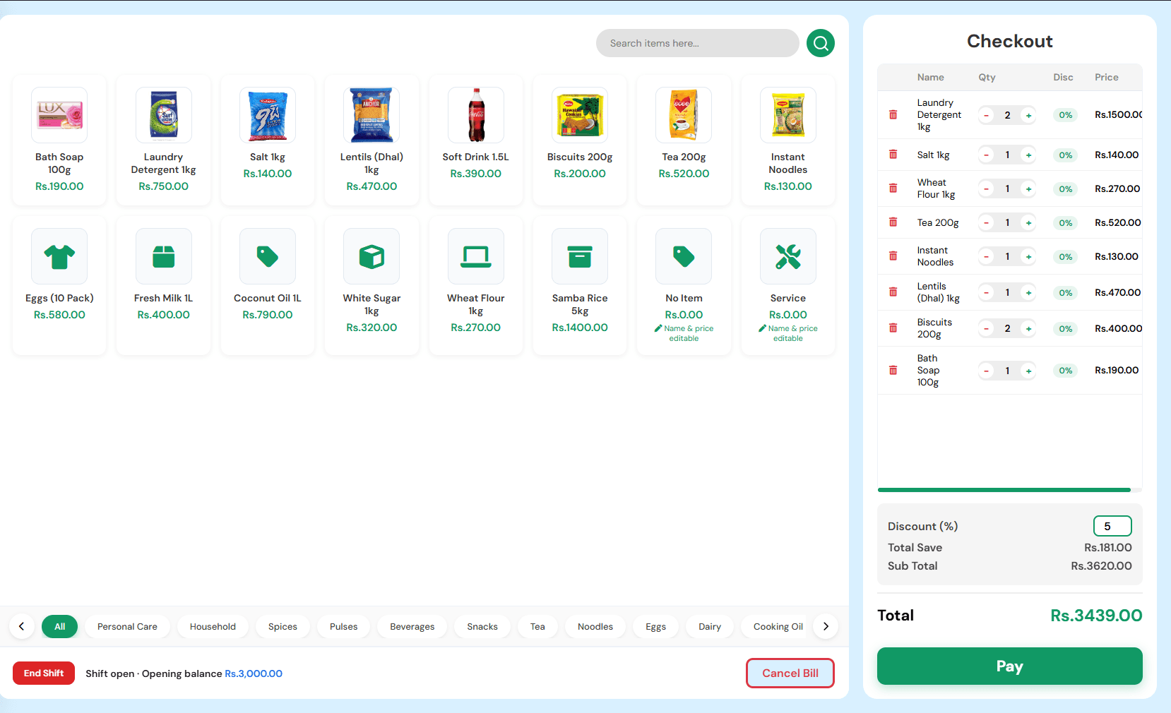 ChordPOS Billing and Checkout screen